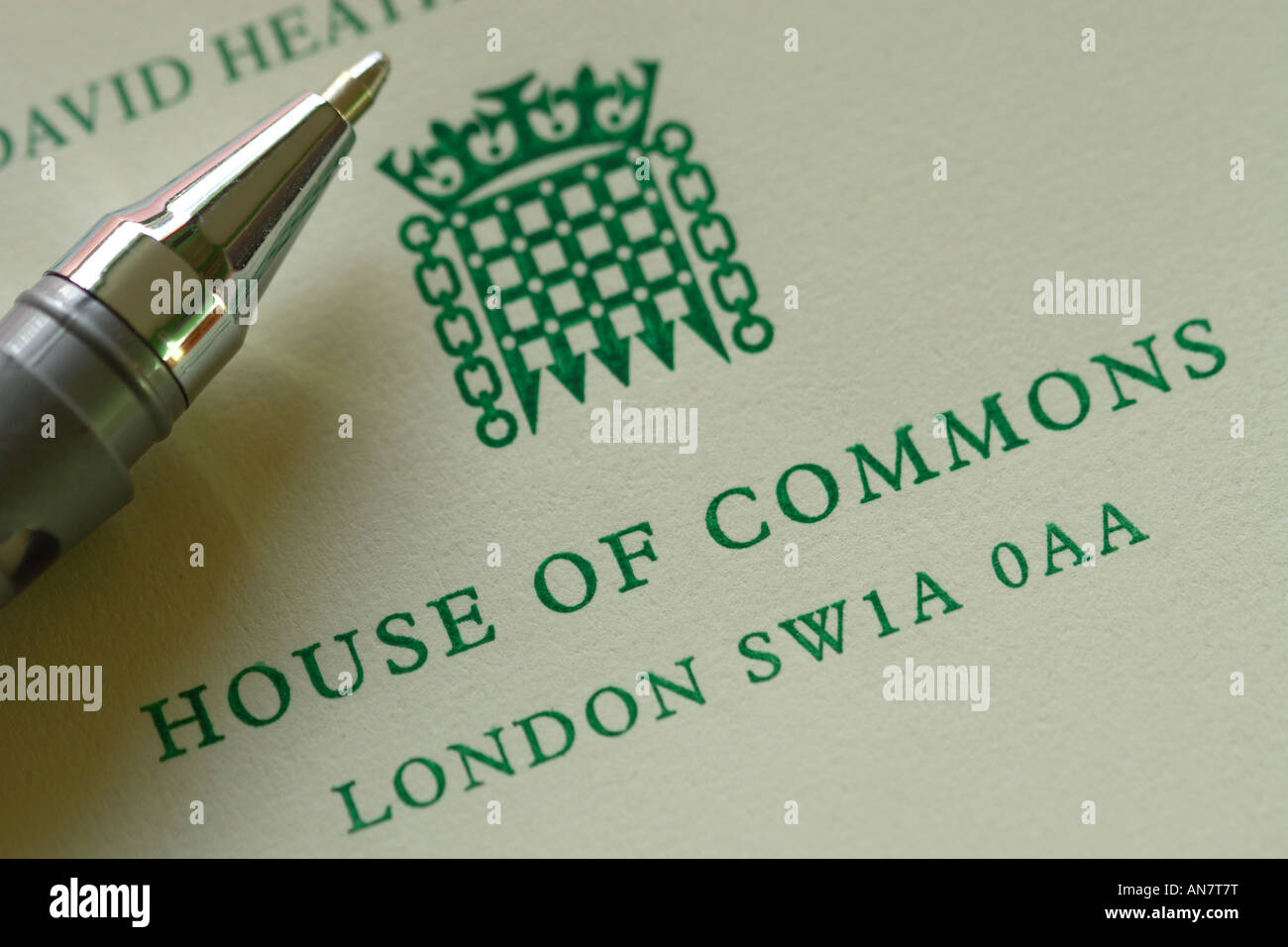 House Of Commons Parlament Brief ein Abgeordneter von MP Stockfoto
