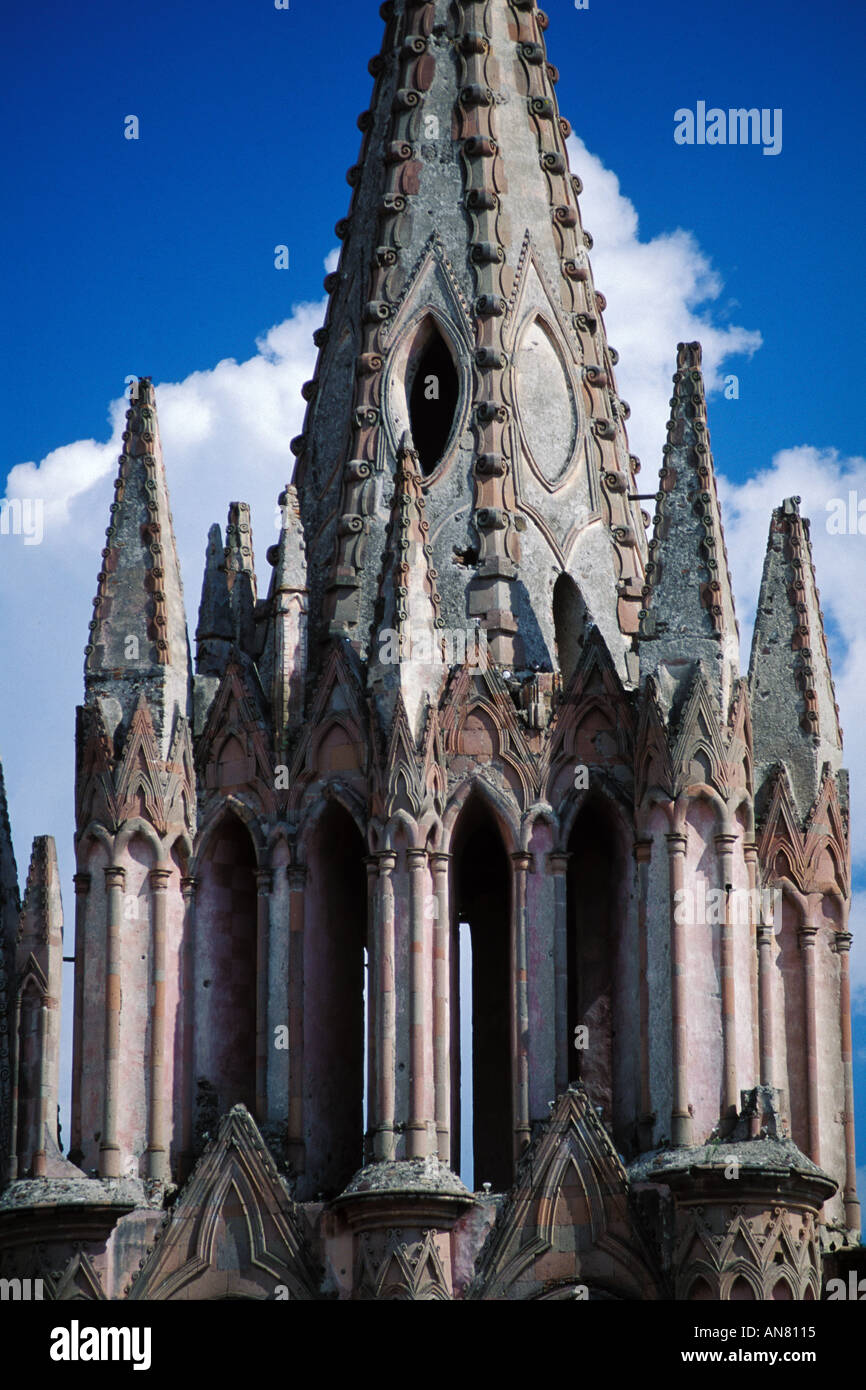 Mexiko, San Miguel de Allende, Turm von La Parroquia de San Miguel, St. Michael der Erzengel Stockfoto