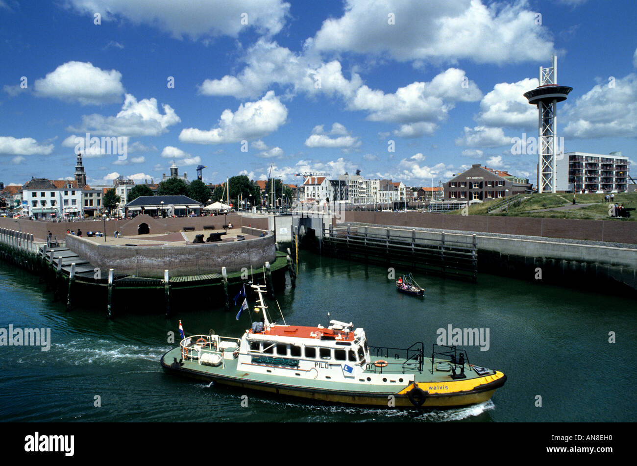 Sealand Zeeland Vlissingen Niederlande Skyline Bucht Meer Strand Westerscheld Boot Küstenwache Stockfoto