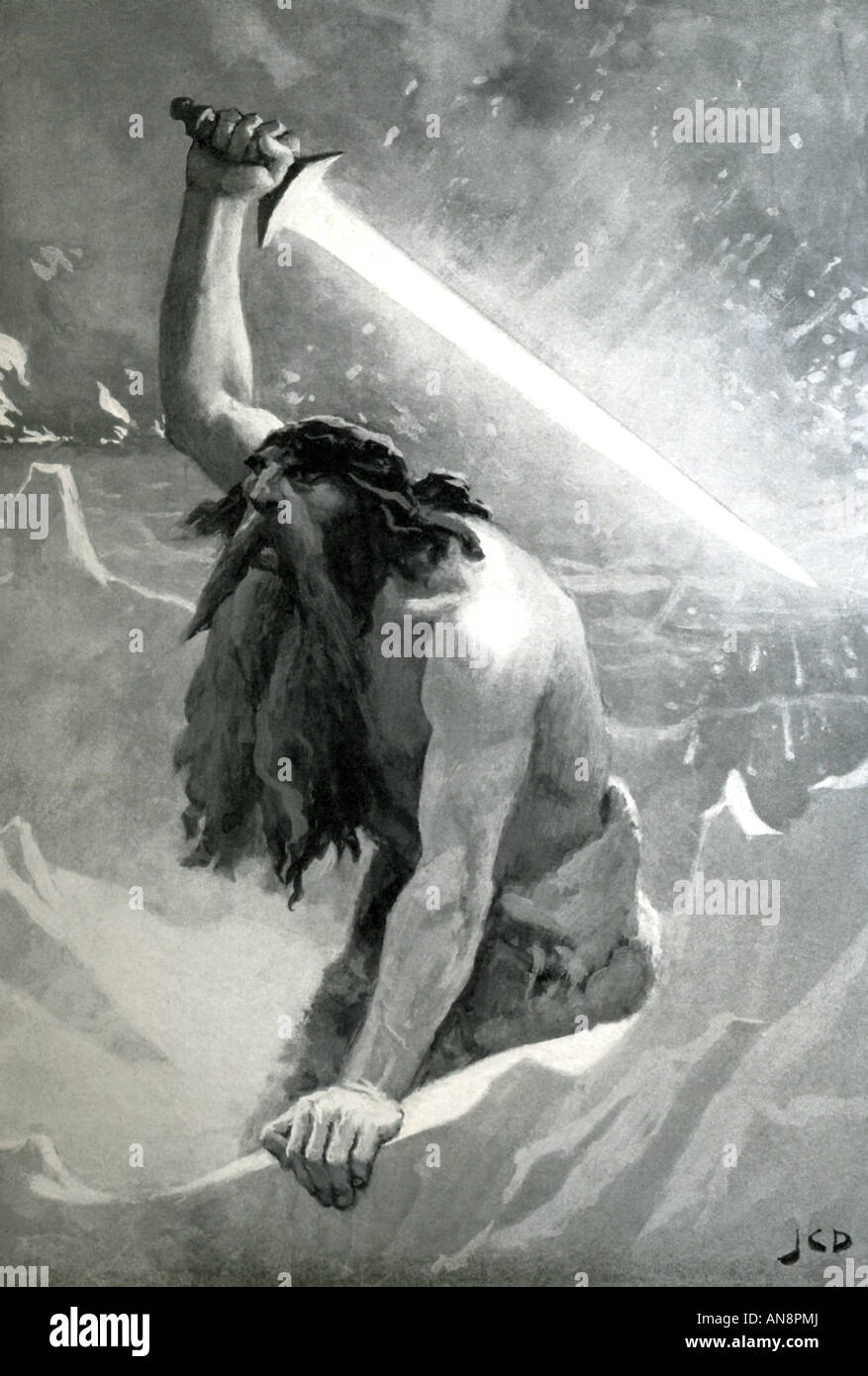 Norse mythologische Figur Muspellsheim, der Riese Flamme zündet der Welt an Ragnarok Stockfoto