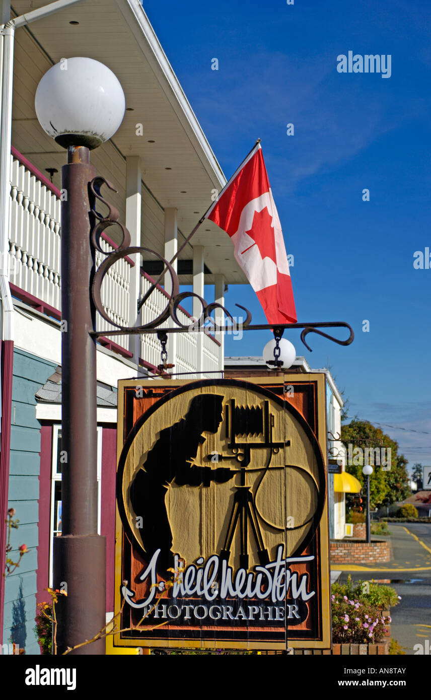 Unternehmen unterzeichnen Fotograf Chemainus Stadt BC Vancouver Island Kanada.  BCX 0453 Stockfoto