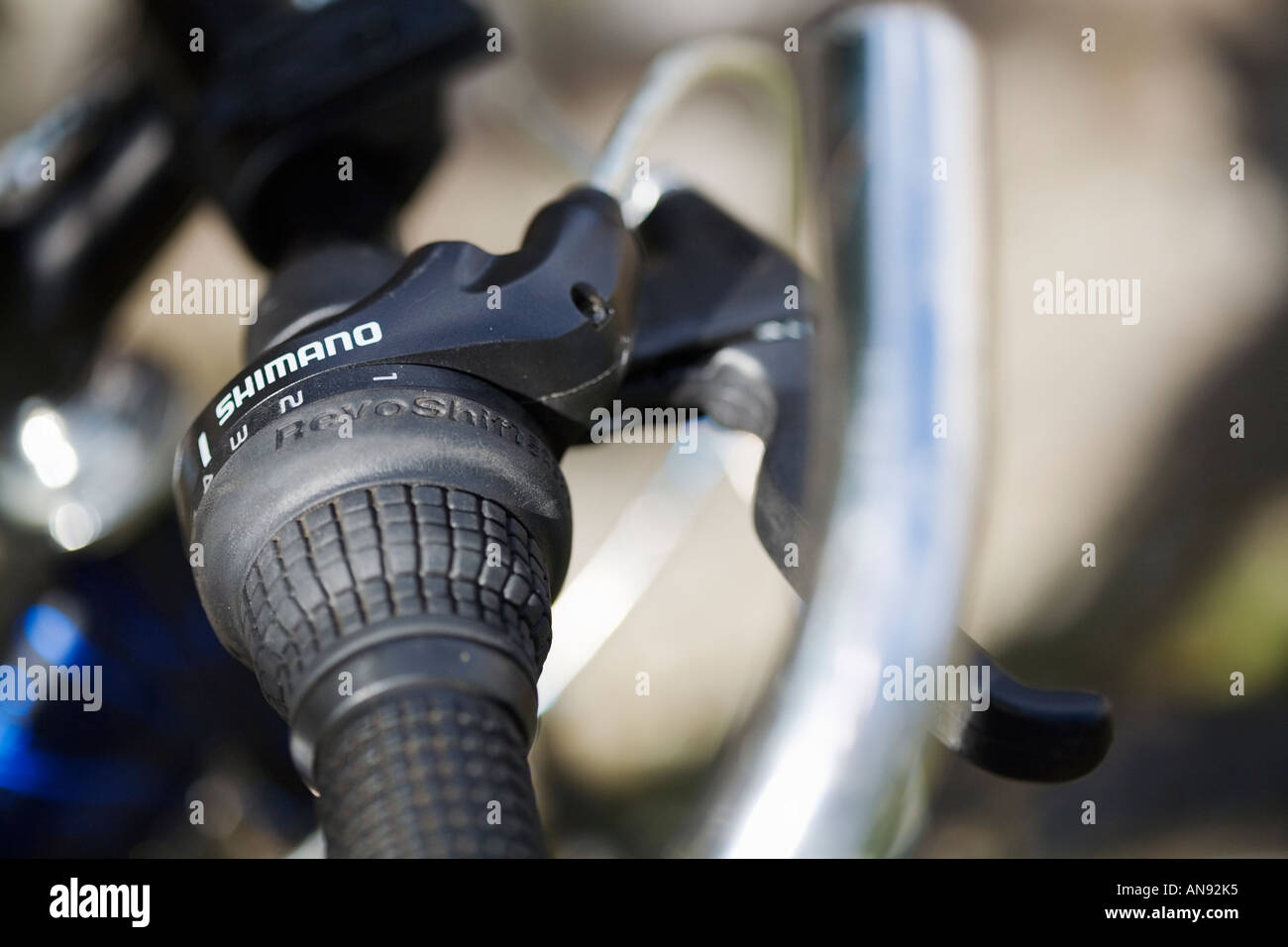 Shimano Twist Gangwechsel auf Mountainbike Stockfoto