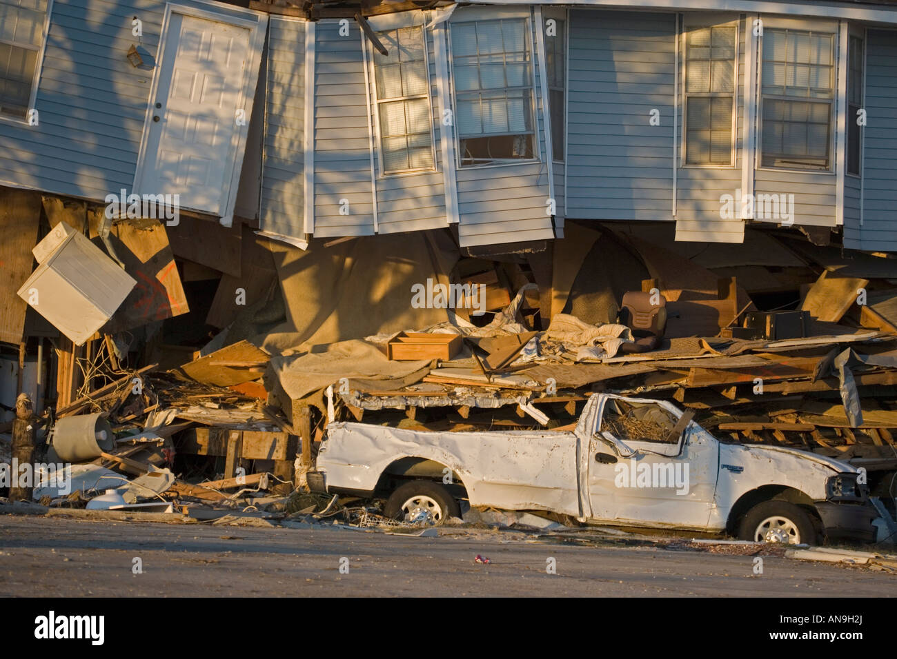 Schäden durch Hurrikan Katrina Slidell Louisiana am Ufer des Lake Pontchartrain Stockfoto