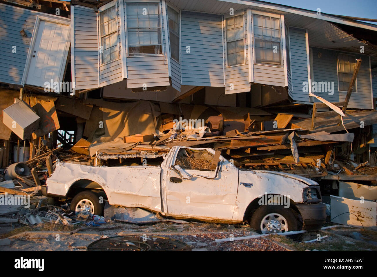 Schäden durch Hurrikan Katrina Slidell Louisiana am Ufer des Lake Pontchartrain Stockfoto