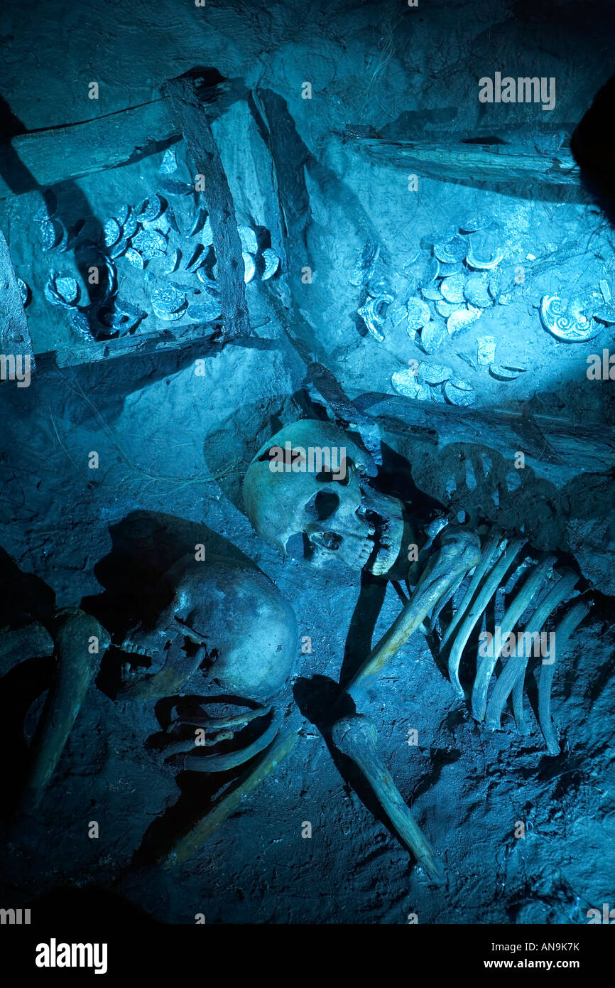 Skelett, heidnisches Grab The Icelandic Settlement Centre, Fjord Borgarfjörður West-Island Stockfoto