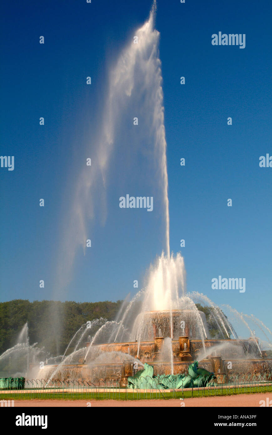 Die schöne Buckingham Fountain im Grant Park Chicago Illinois USA an einem klaren Tag Stockfoto