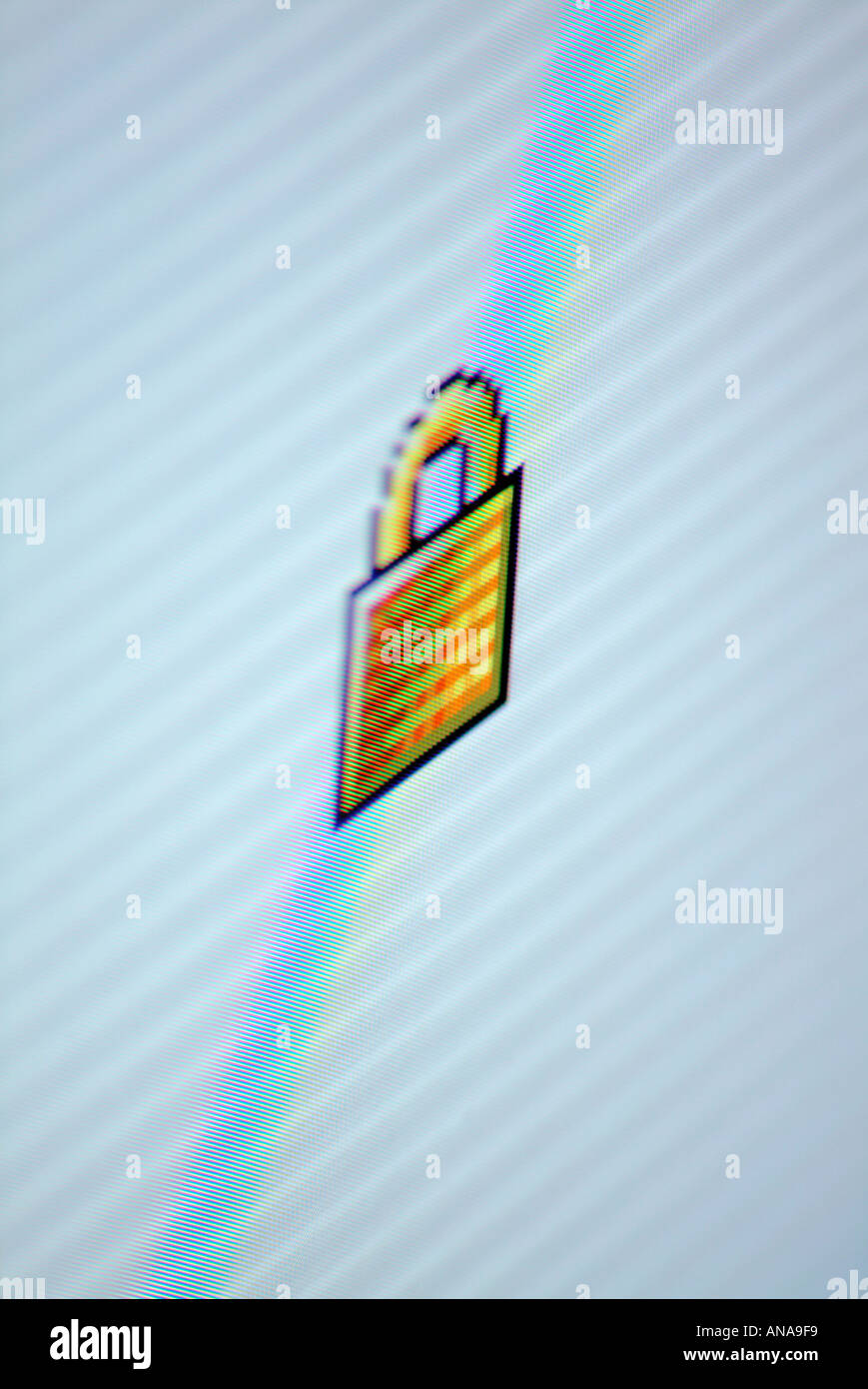 Computer Bildschirm Detail Vorhängeschloss-symbol Stockfoto