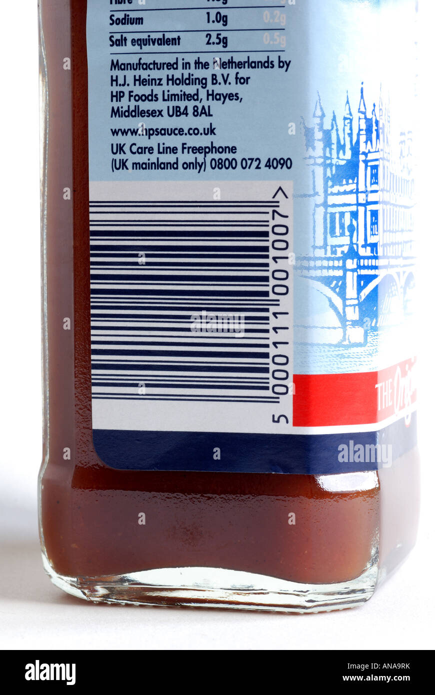 Barcode auf HP Sauce Flasche Stockfoto