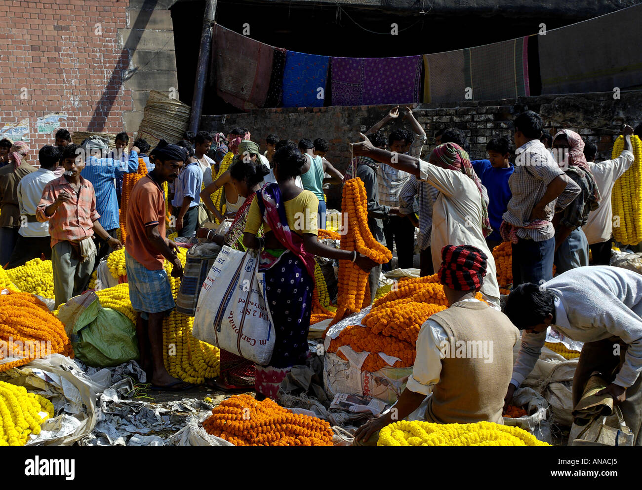 Handel mit dem Blumenmarkt, Kolkata Stockfoto