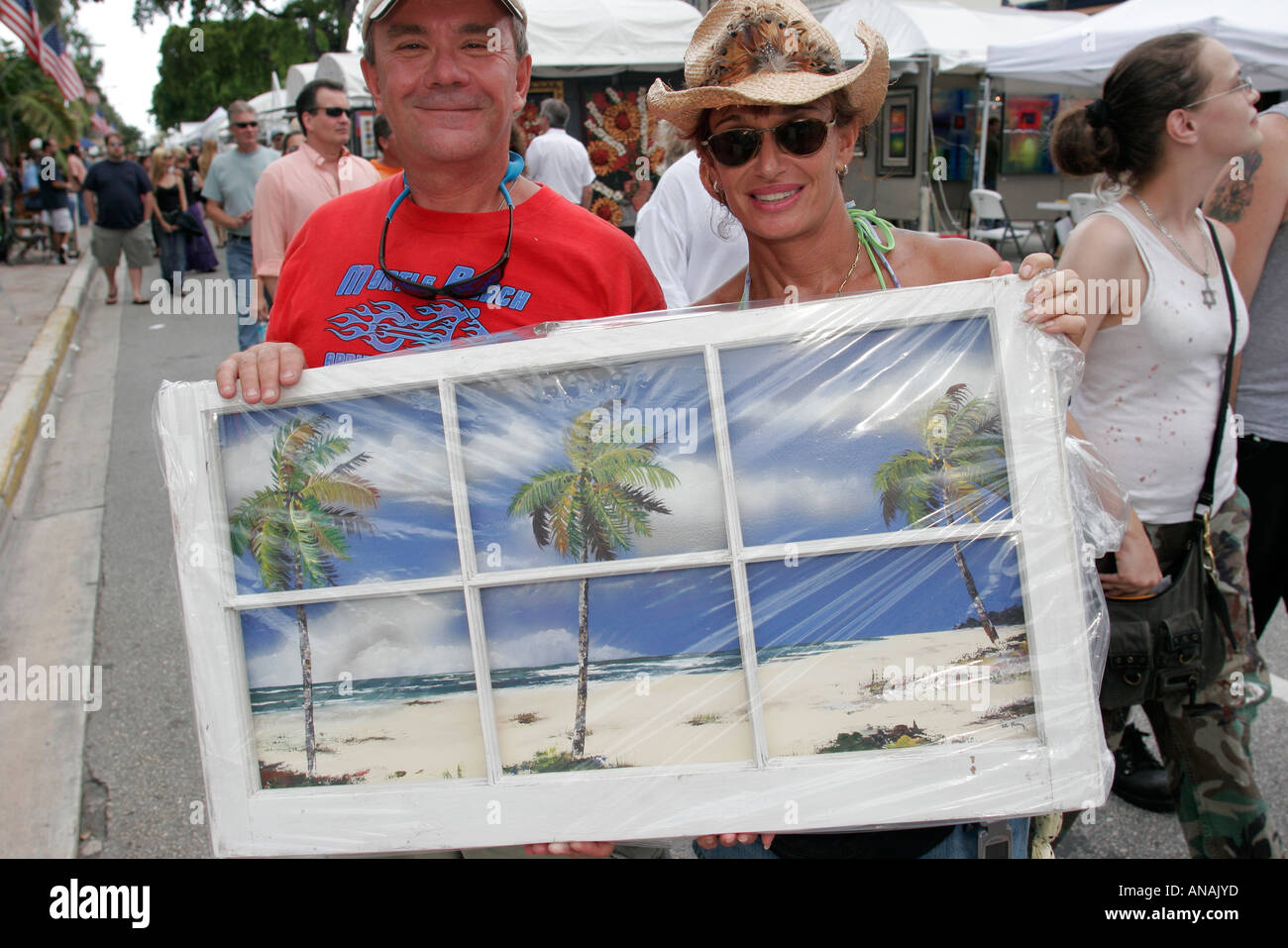 Ft. Fort Lauderdale, Florida, Las Olas Boulevard, Labor Day Weekend Art Fair, Malerei, Kauf, Paar, Erwachsene, Erwachsene, Besucher reisen Reisetourist Stockfoto