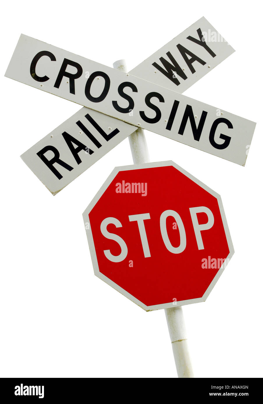 Stop! Geben Sie Weg! Bahnübergang!, New Zealand Stockfoto