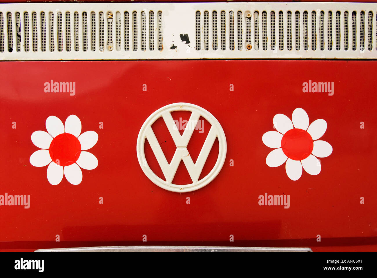 Flower-Power VW Camper Van Stockfoto