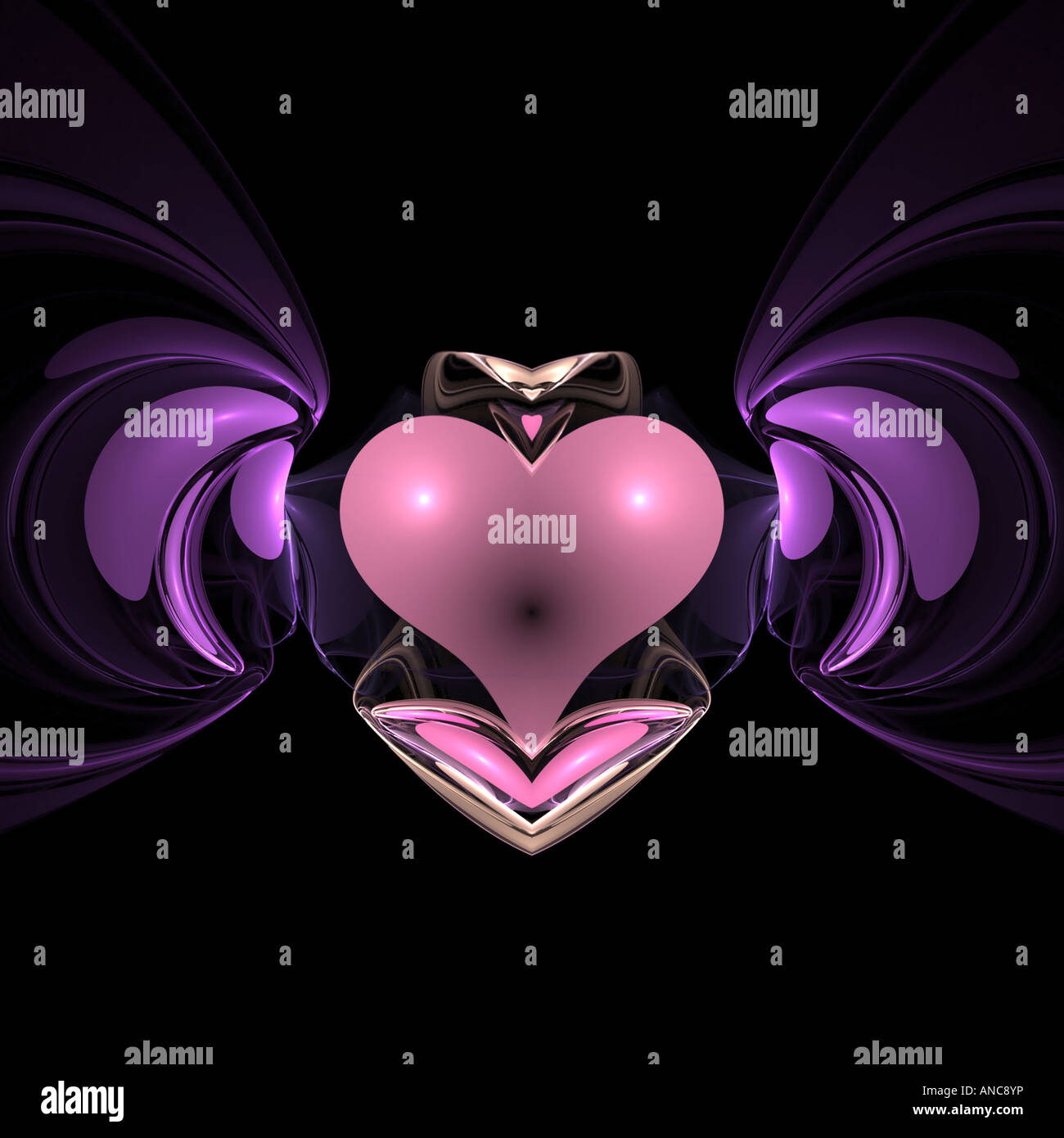 Abstrakte Fraktal-Herz mit Flügeln Stockfoto