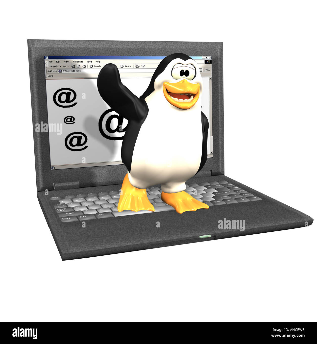 Notebook mit Linux Pinguin tux Stockfoto