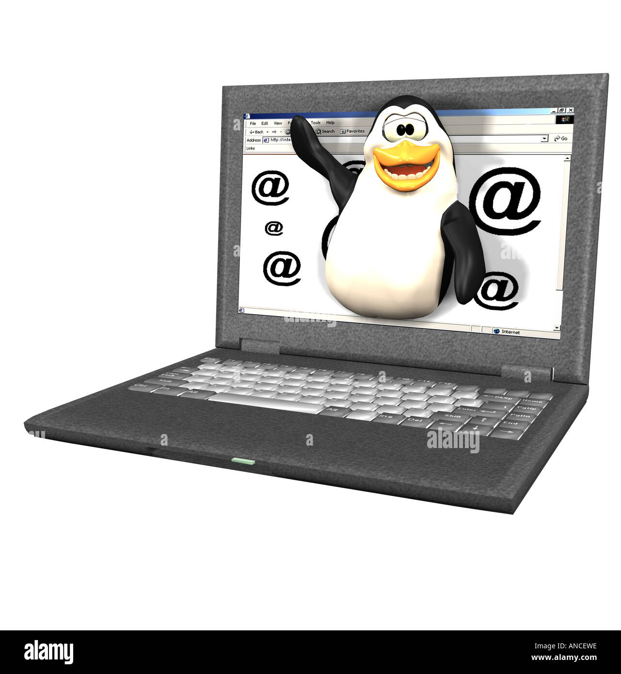 Notebook mit Linux Pinguin tux Stockfoto