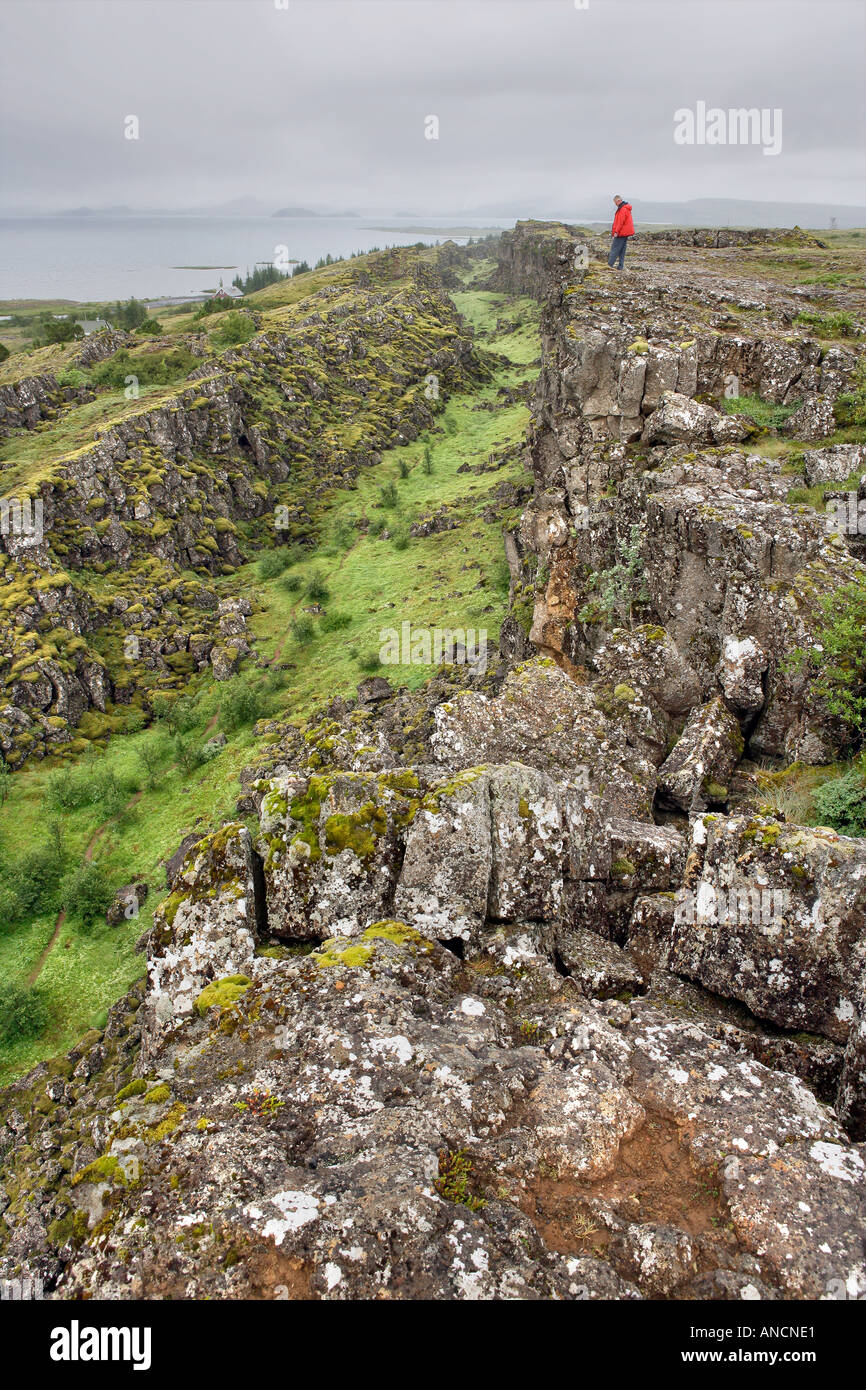 Thingvellir Fissur Zone Island treffen die nordamerikanische Platte der Euro-asiatischen Platte Stockfoto