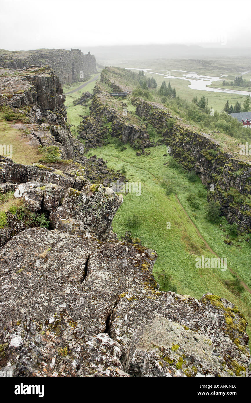 Thingvellir Fissur Zone Island treffen die nordamerikanische Platte der Euro-asiatischen Platte Stockfoto