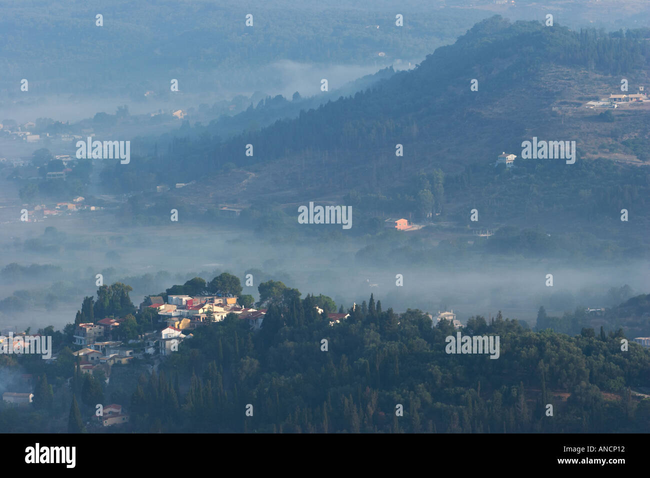Blick auf den Sonnenaufgang. Korfu, Griechenland. Stockfoto