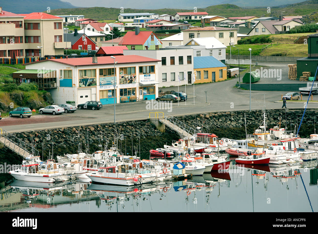 Fischerei-Hafen von Stykkisholmur Snaefellsnes-Island Stockfoto