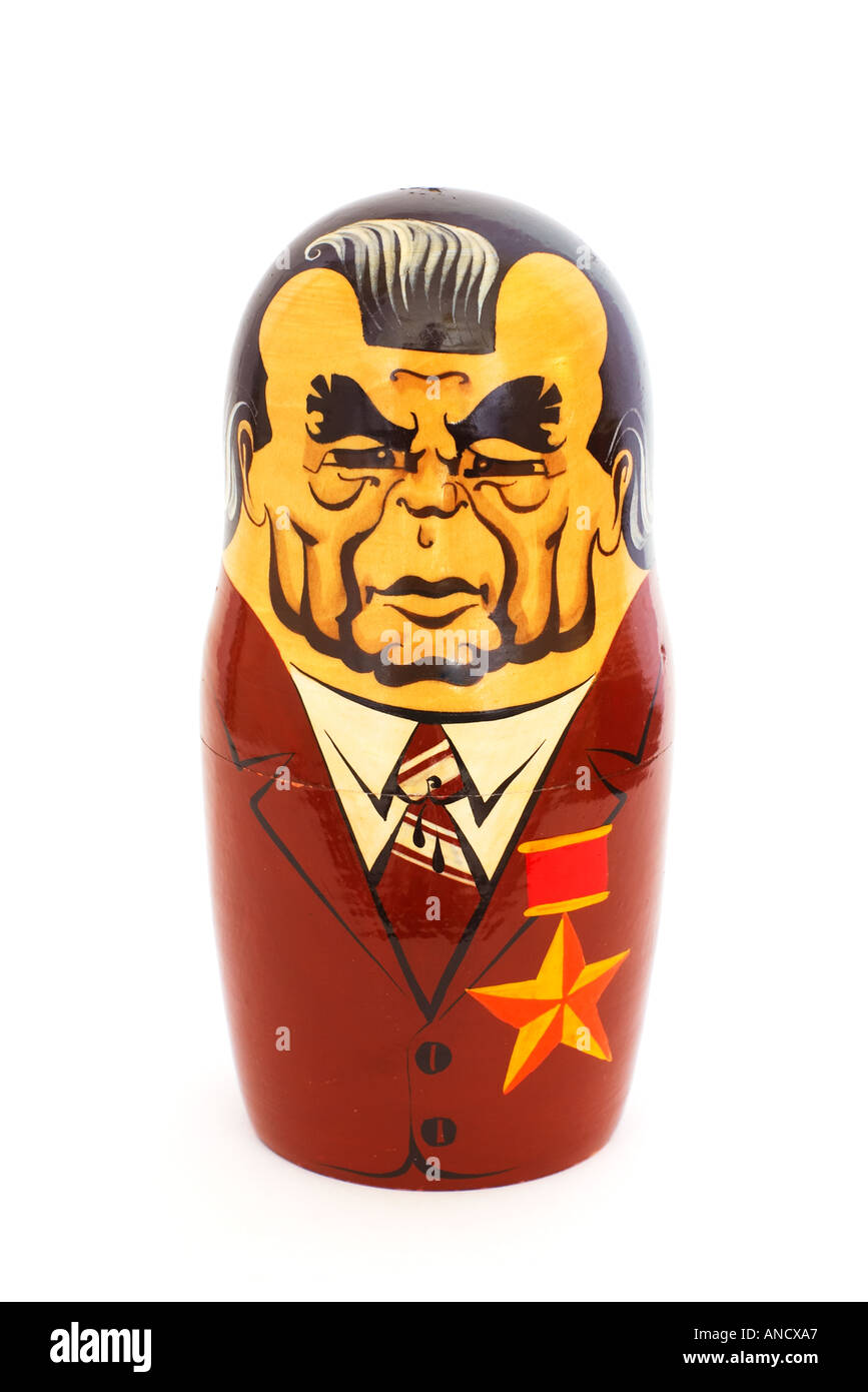 Leonid Brezhnev Karikatur Holzpuppe Stockfoto