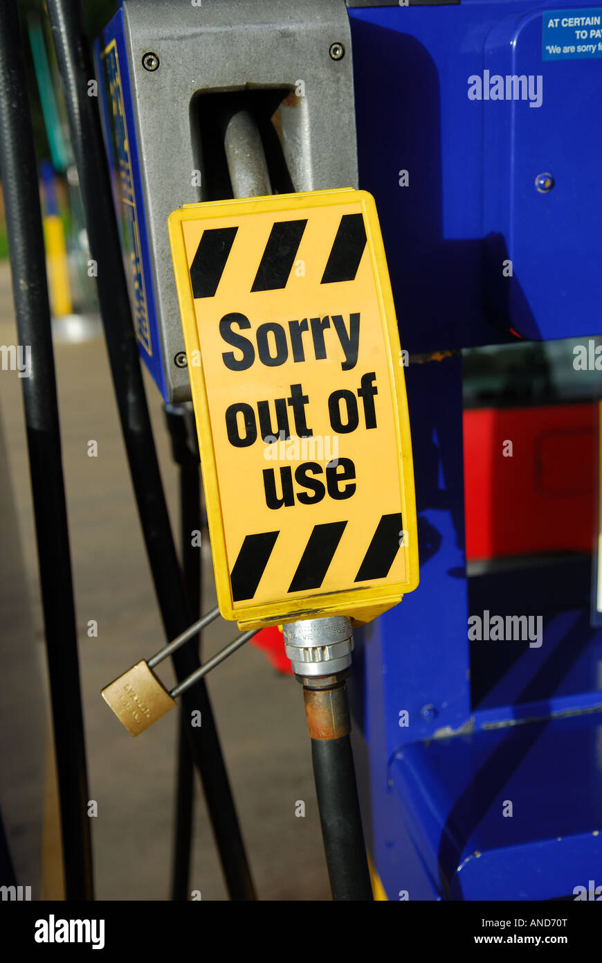 Aus Kraftstoff Schild an der Zapfsäule. Stockfoto