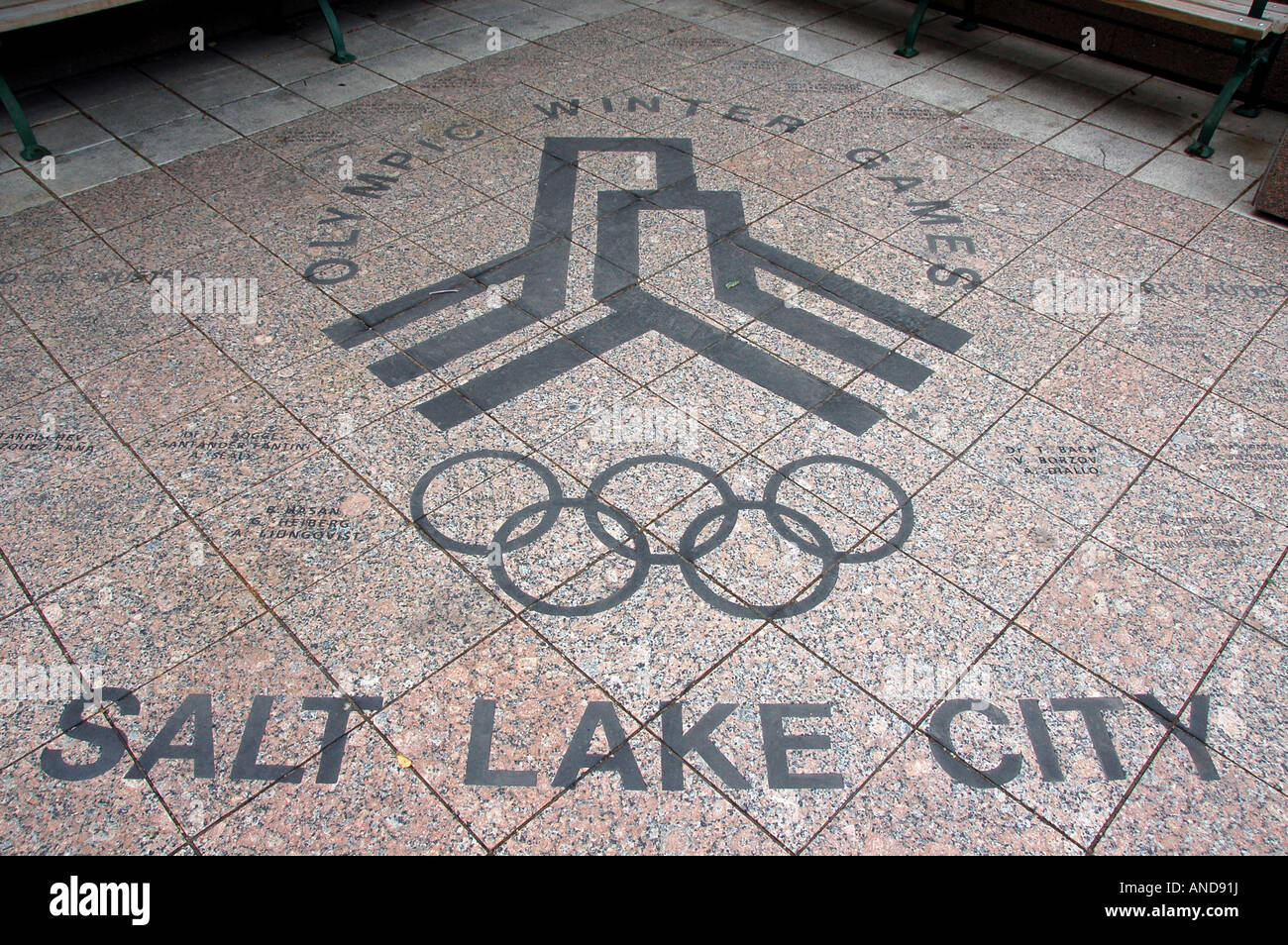 Olympische Wandbild auf einem Pflaster, Salt Lake City, USA Stockfoto
