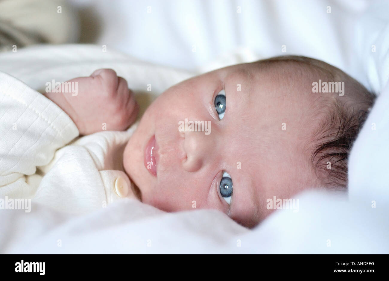 Blue eyed Baby Boy (1 Monat) Stockfoto