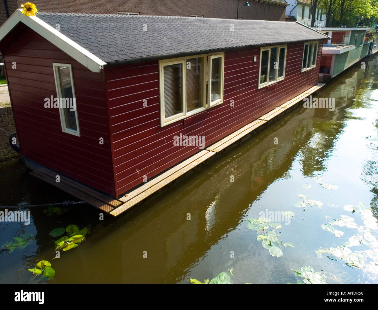 Hausboot Kanal Delft Holland Niederlande Stockfoto
