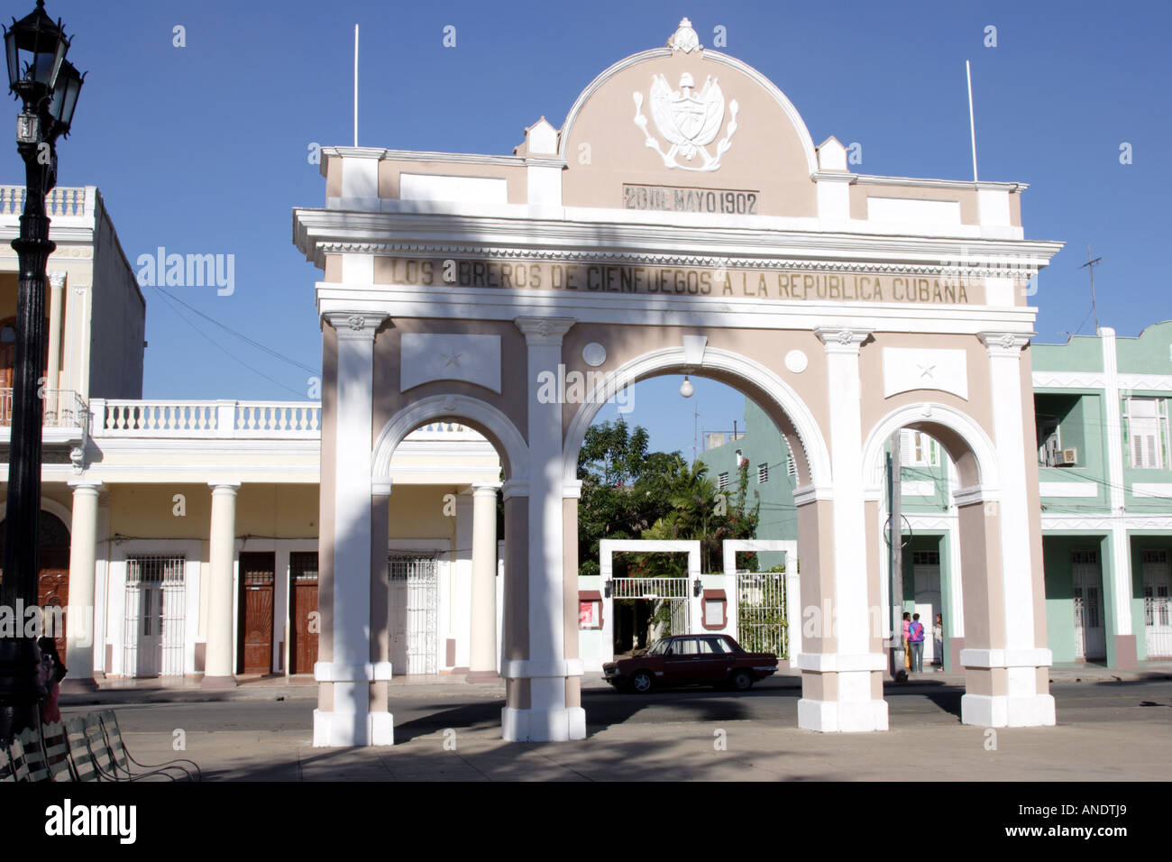 Parque José Martí der Hauptplatz in Cienfuegos, Kuba Stockfoto