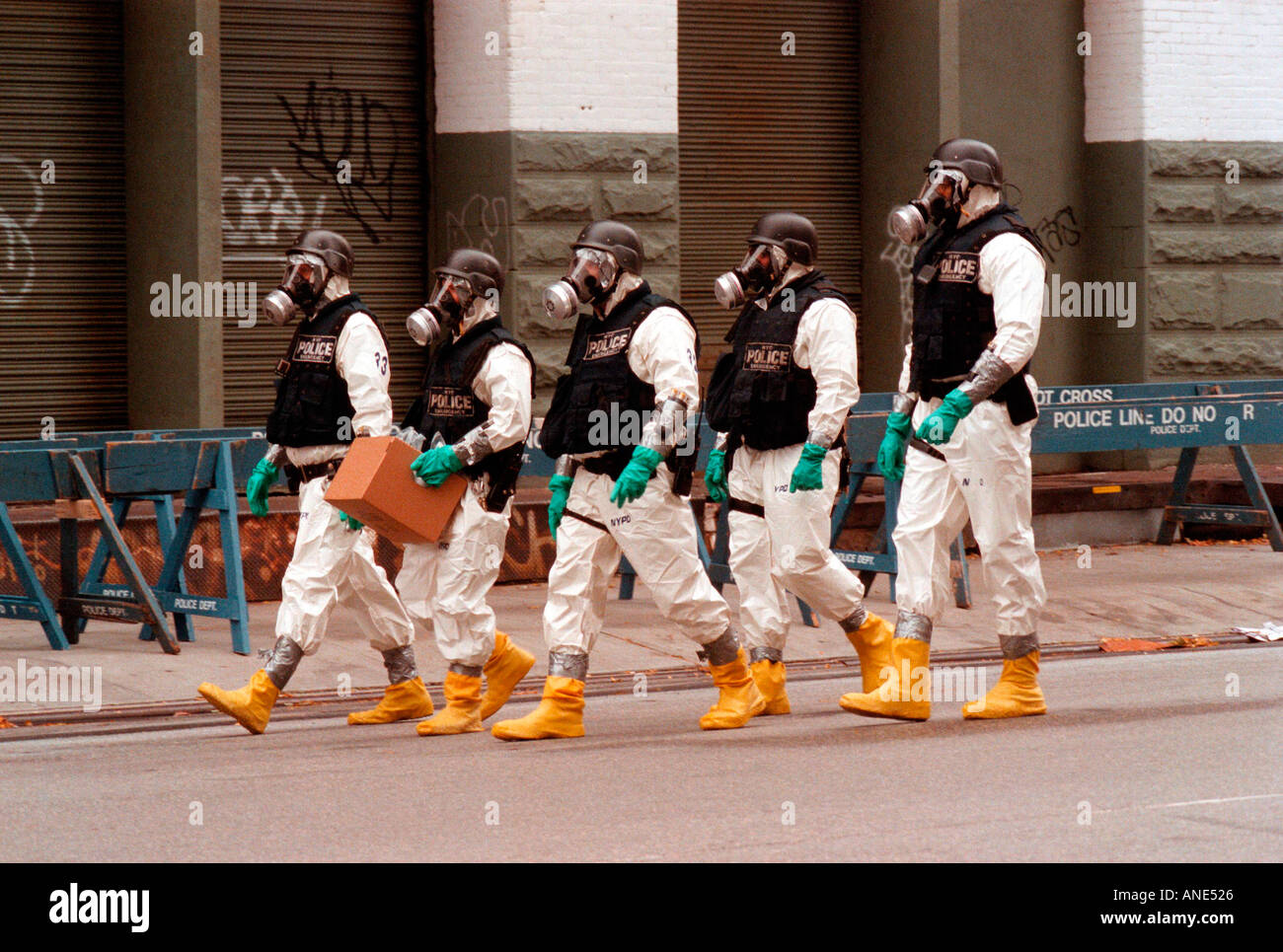 NYPD Offiziere nehmen an biologische chemische Kriegsführung Notfallübung Stockfoto