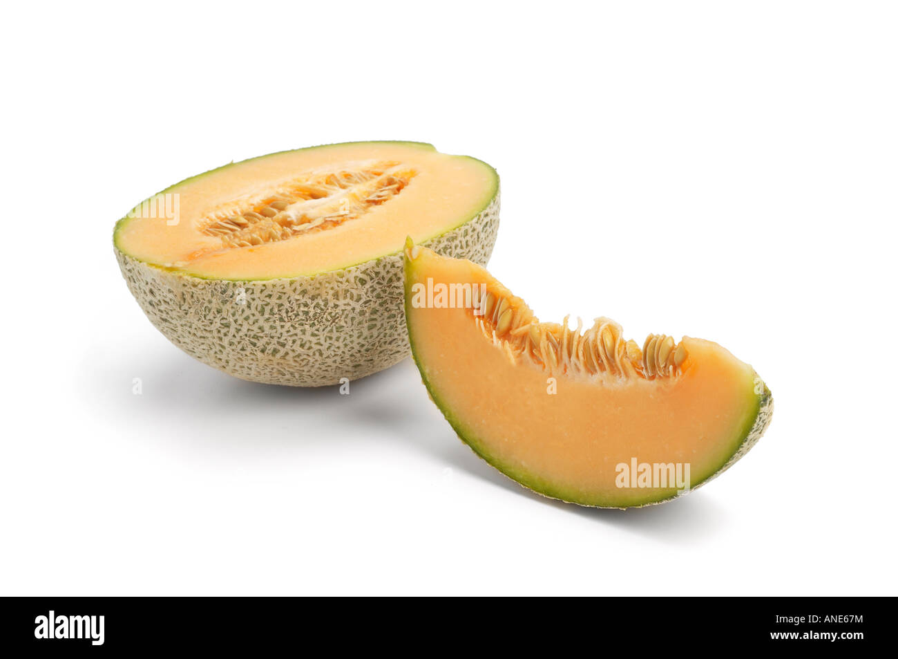 Canteloupe Melone aufgeschnitten Stockfoto