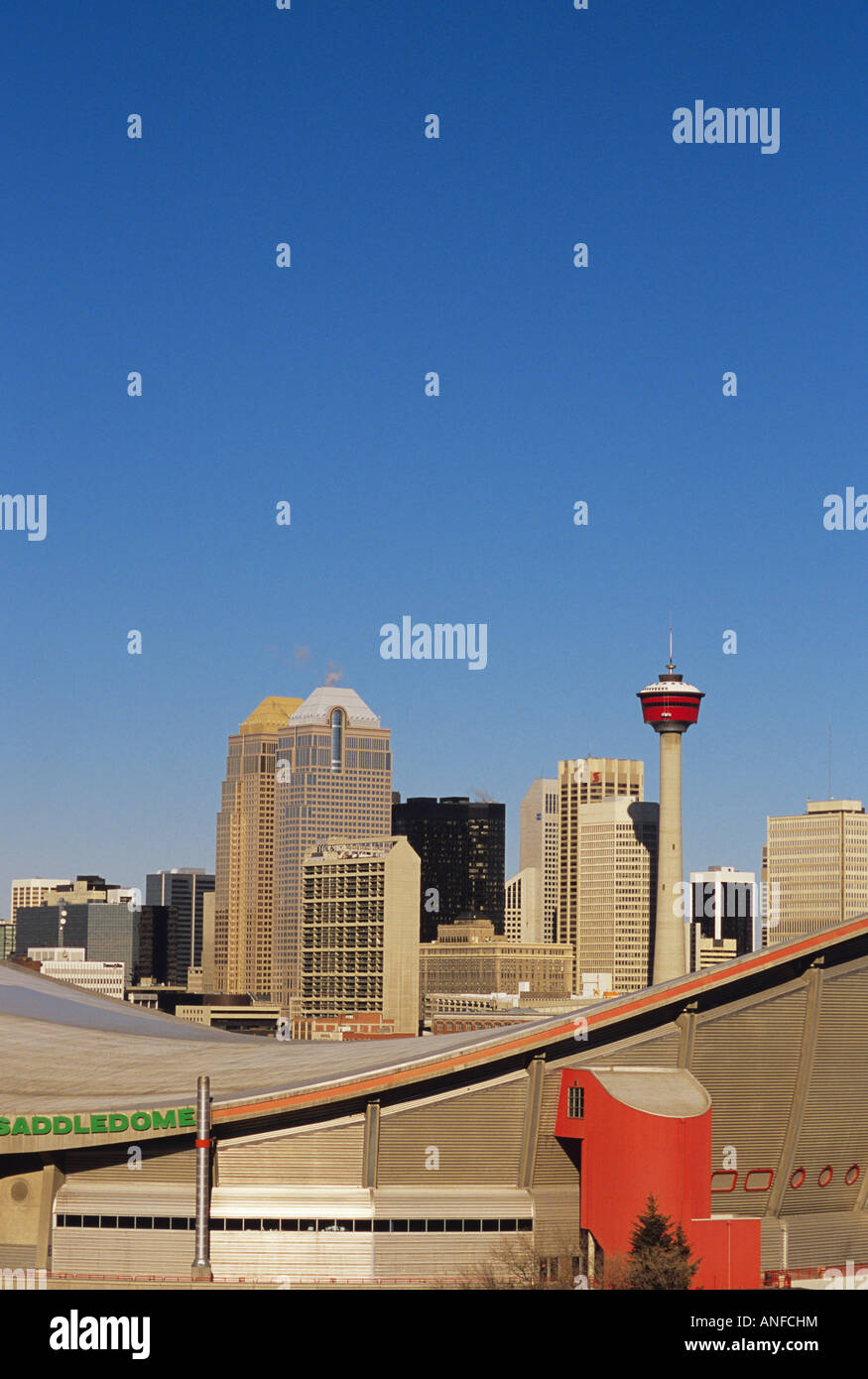 Aussicht auf die Innenstadt von Saddledome, Calgary, Alberta, Kanada. Stockfoto