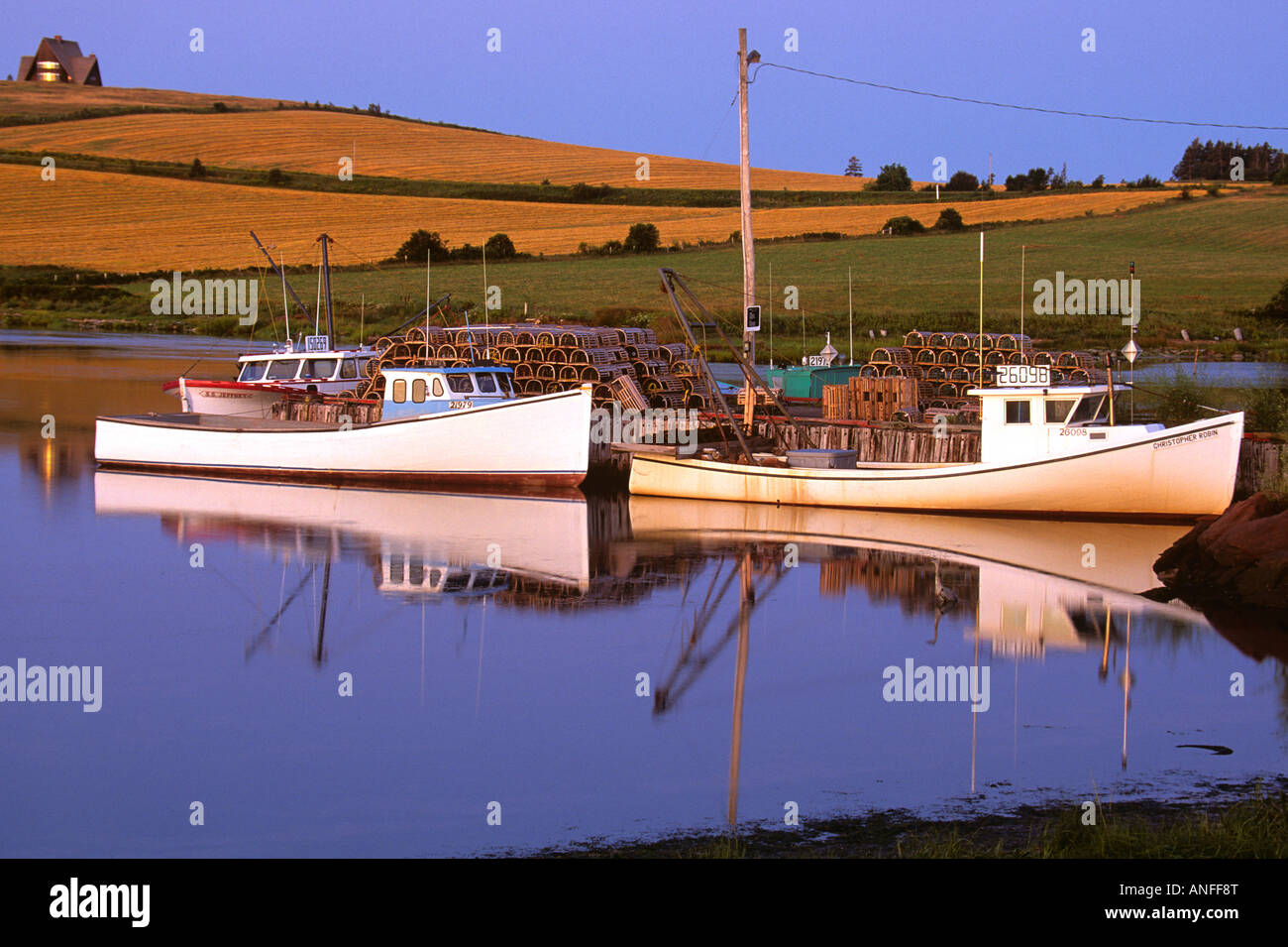 Angelboote/Fischerboote angedockt am Wharf, French River, Prince Edward Island, Canada Stockfoto