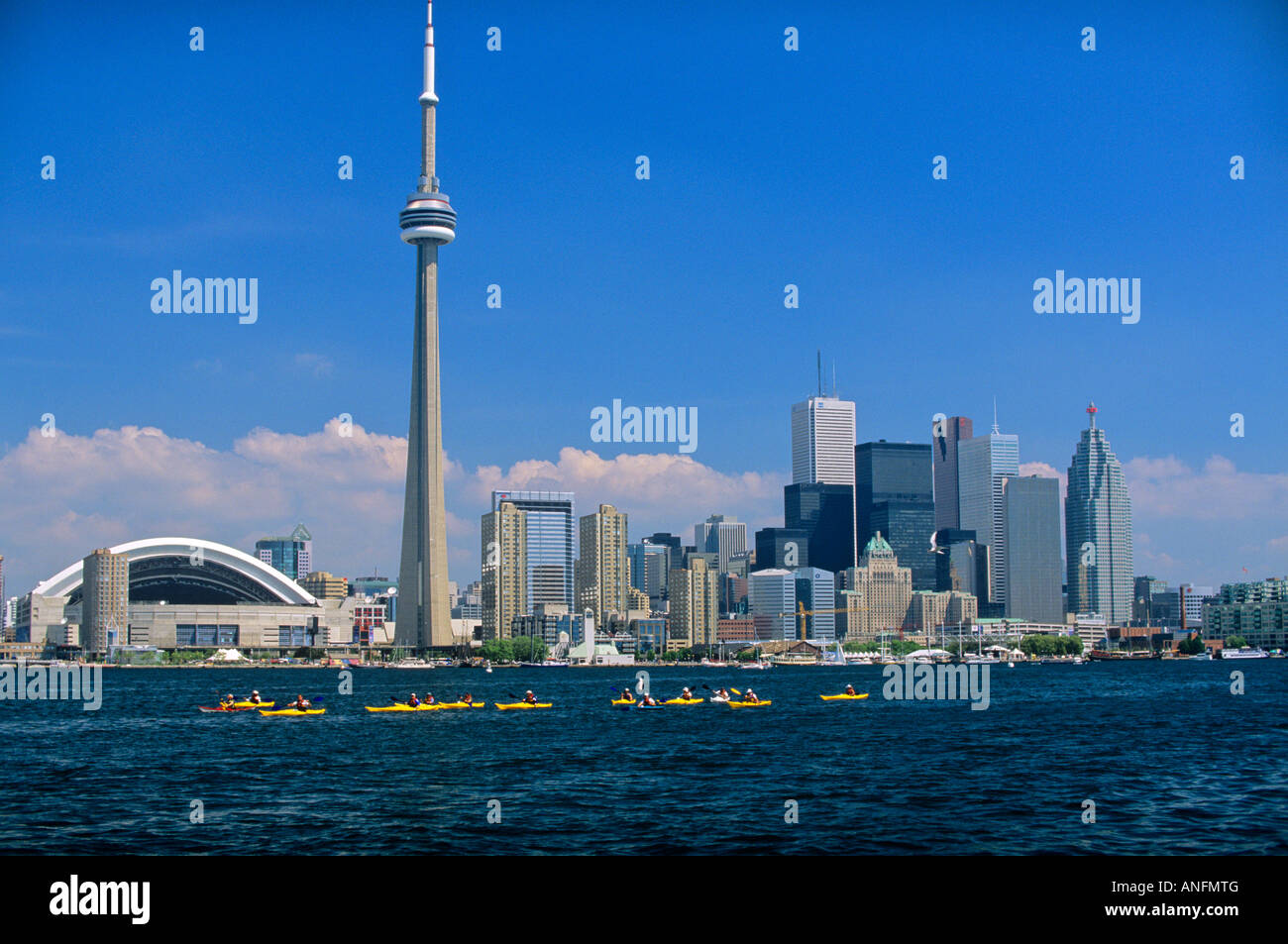 Kajakfahrer und Skyline von Toronto, Ontario, Kanada. Stockfoto