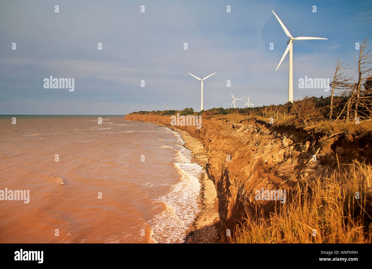 Windkraftanlagen in Nordkap, Prince Edward Island, Kanada. Stockfoto