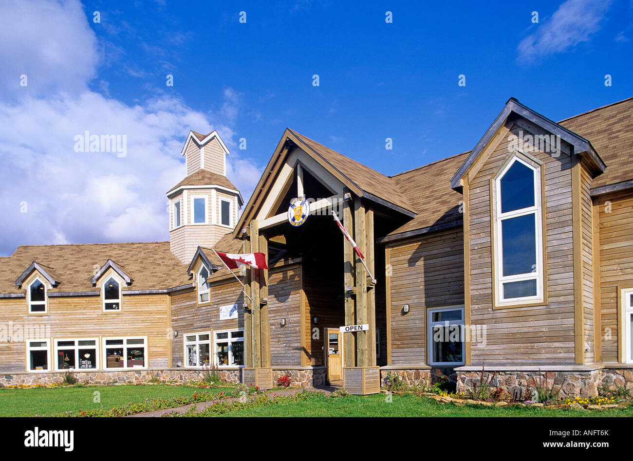 Vorderansicht des gälischen College in St. Ann's, Cape Breton, Nova Scotia, Kanada. Stockfoto