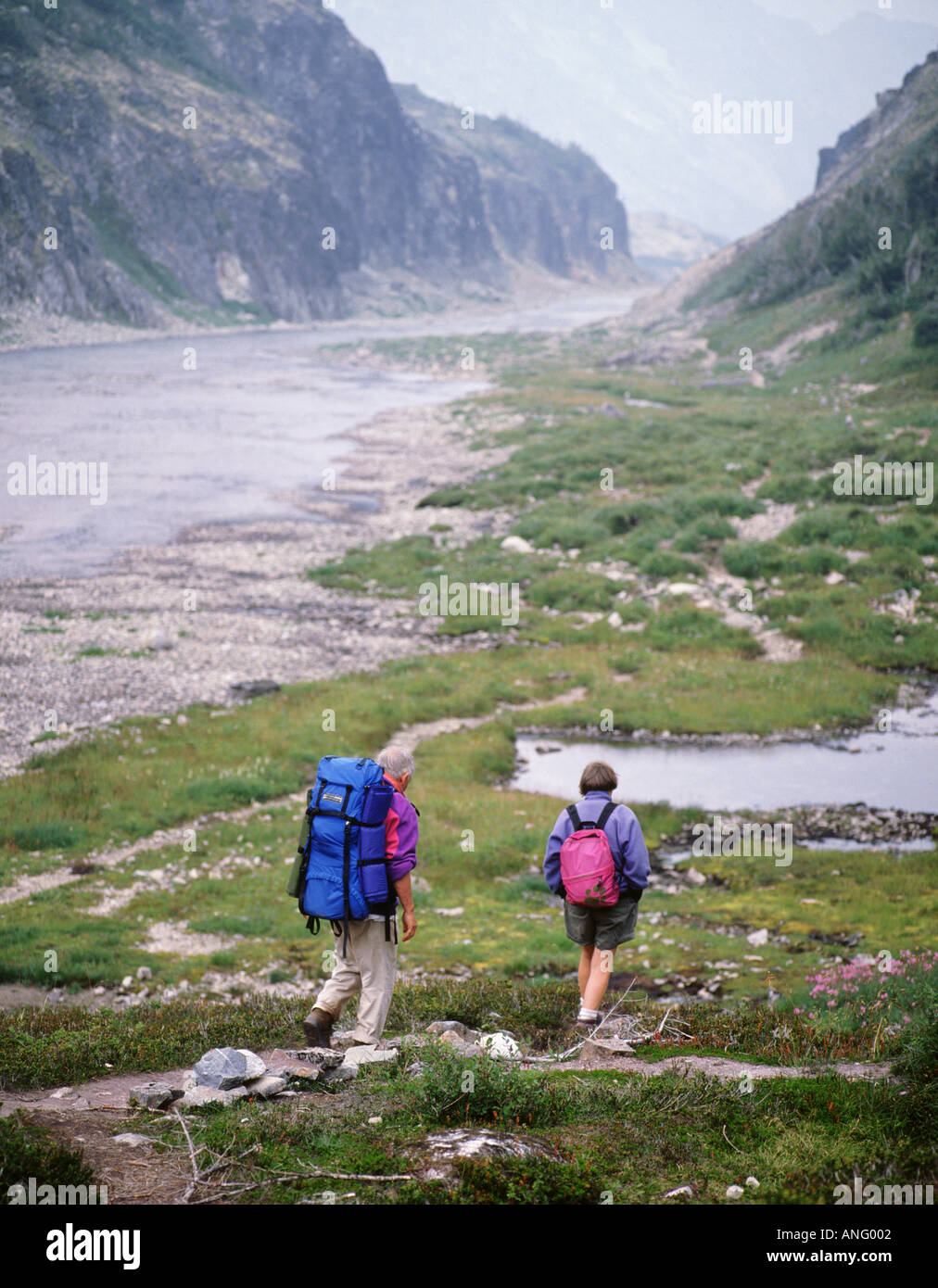 Wanderer auf dem Chilkoot Trail BC Kanada Sommer Scenic Stockfoto