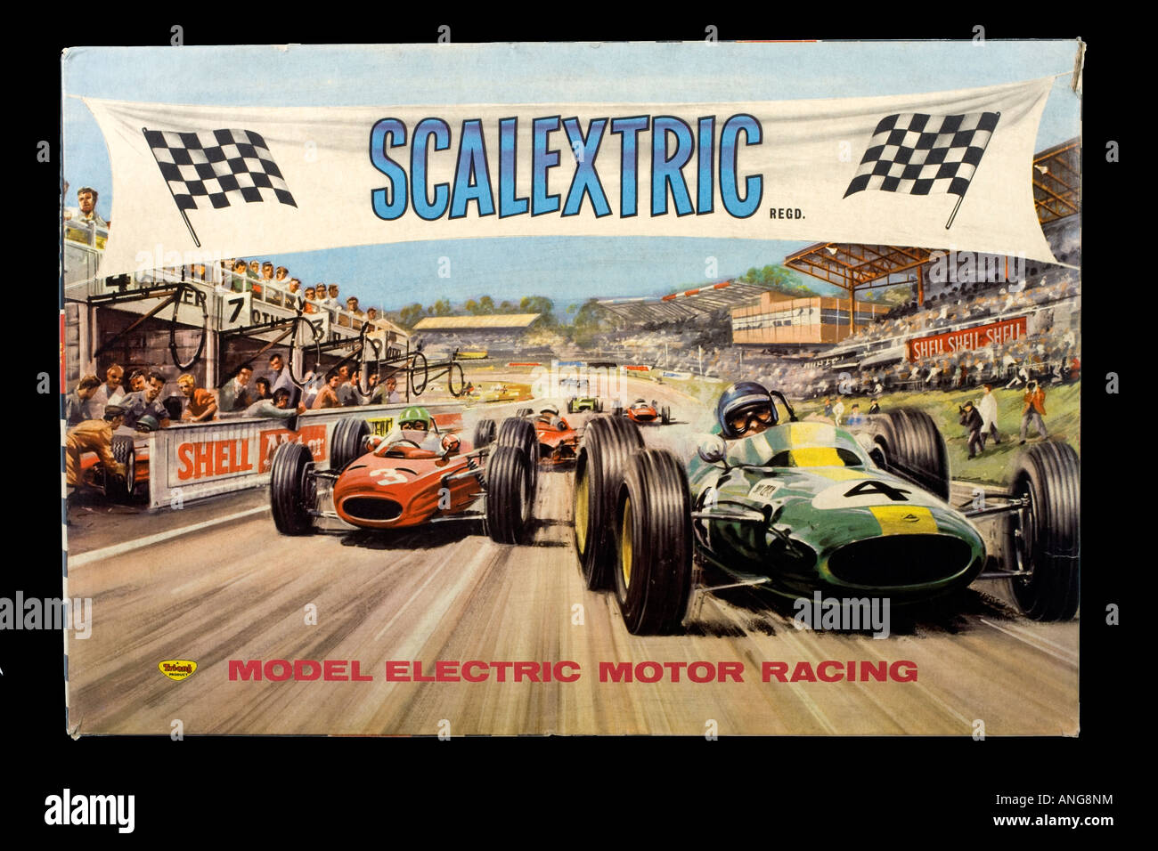 Deckel aus einem 60er Jahre Scalextric Modell Motorsport-Set Stockfoto