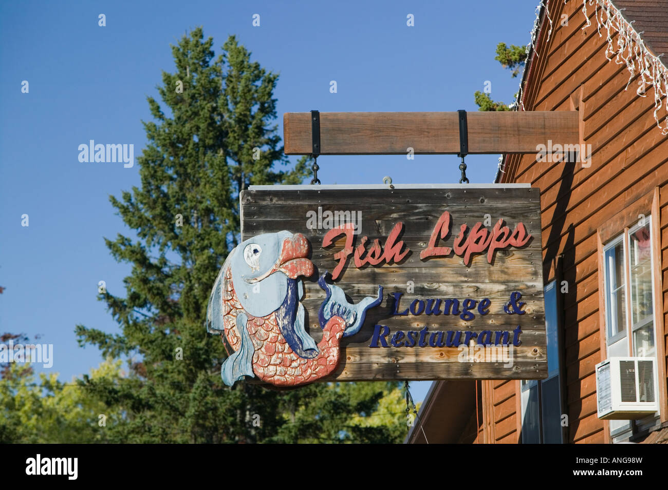 USA, WISCONSIN, Füllhorn: Superior Seeufer, Fisch Lippen Lounge / anmelden Stockfoto