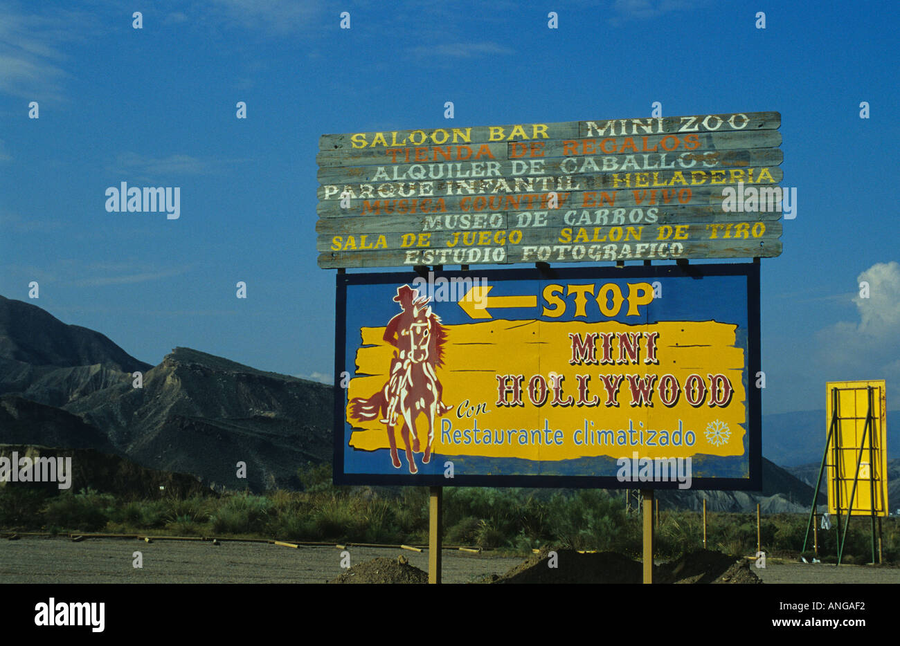 Werbung über Mini Hollywood western-Dorf in der Nähe von Tabernas Andalusien Spanien Stockfoto