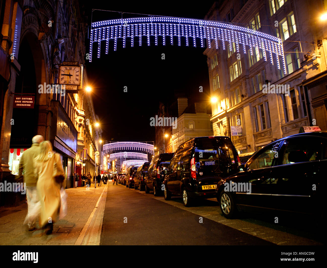 Abend St Marys Straße Cardiff Stadtzentrum Stockfoto