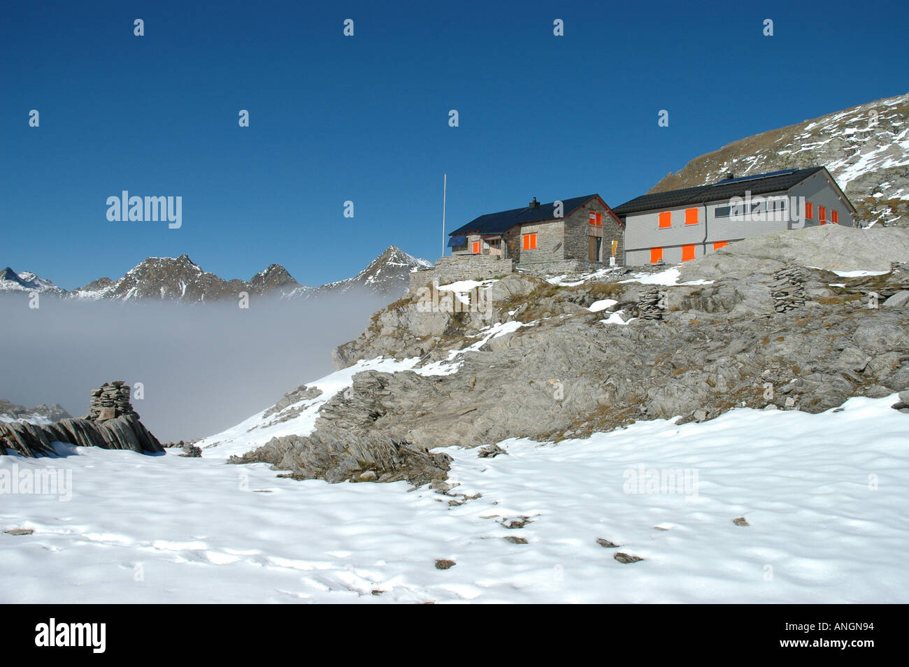 Berghütte Cadlimo, Tessin oder Tessiner Alpen, Schweiz Stockfoto
