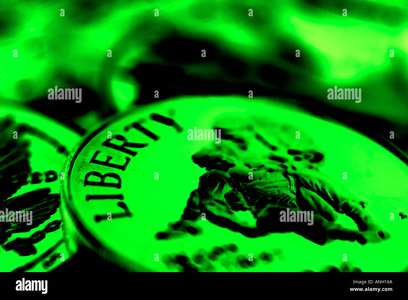 Stilisierte amerikanische Freiheit Münzen mit einem Soldaten trösten einen gefallenen Kollegen Stockfoto