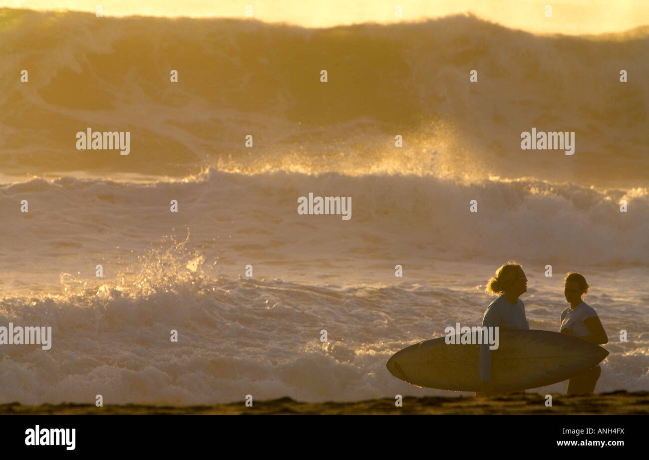 Surfer-Girls beobachten große Wellen bei Zuma Beach Malibu Los Angeles County California USA Herr Stockfoto