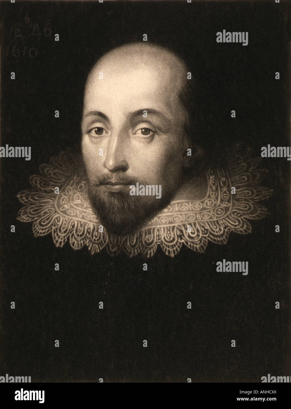 William Shakespeare, 1564 - 1616. Englischer Dichter, Schauspieler und Dramatiker, gestochen von Charles Turner nach einem Porträt von Cornelius Jansen. Stockfoto