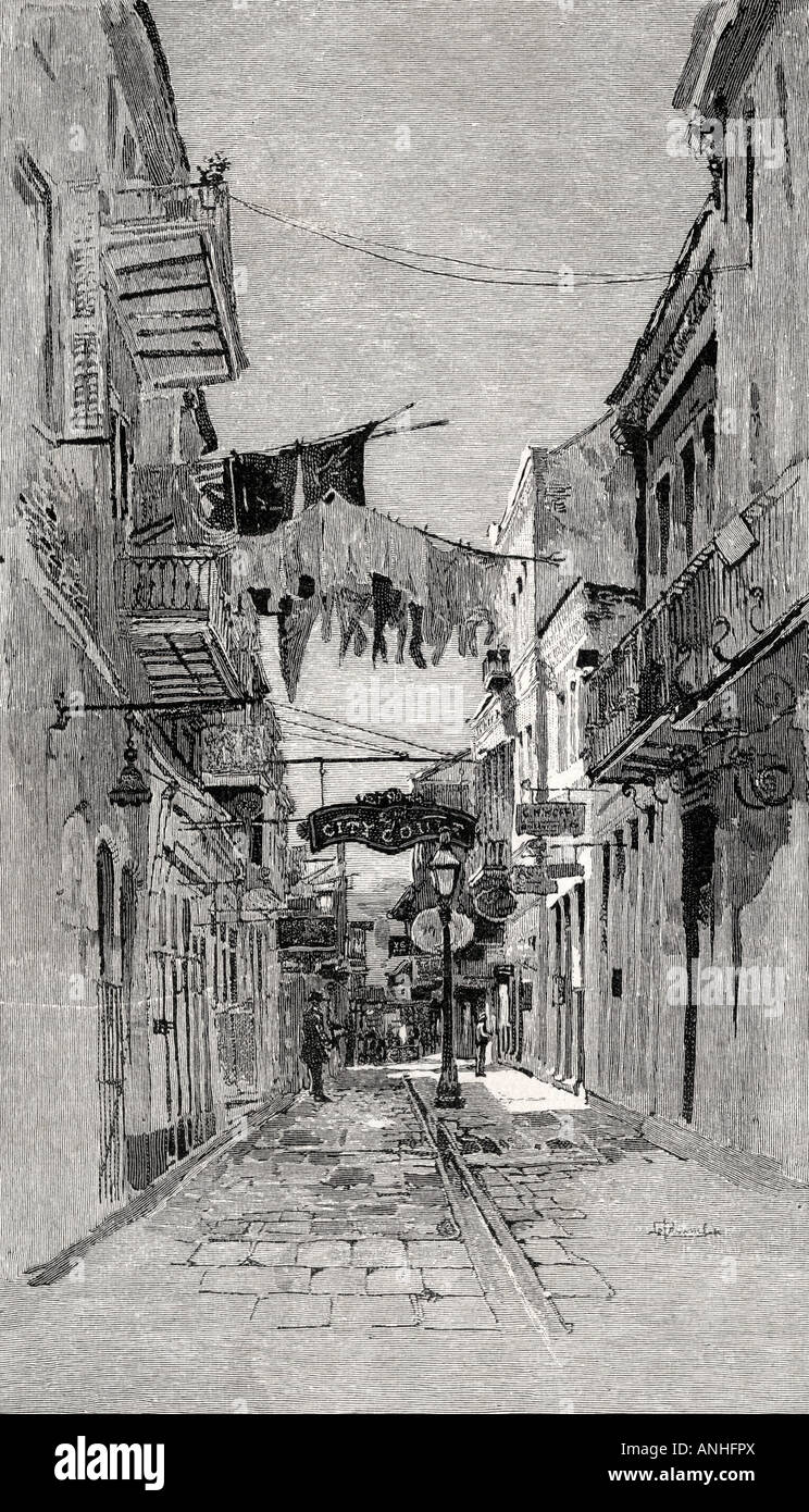 Exchange Alley Blick in Richtung Canal Street, New Orleans, Louisiana, Vereinigte Staaten von Amerika. Stockfoto