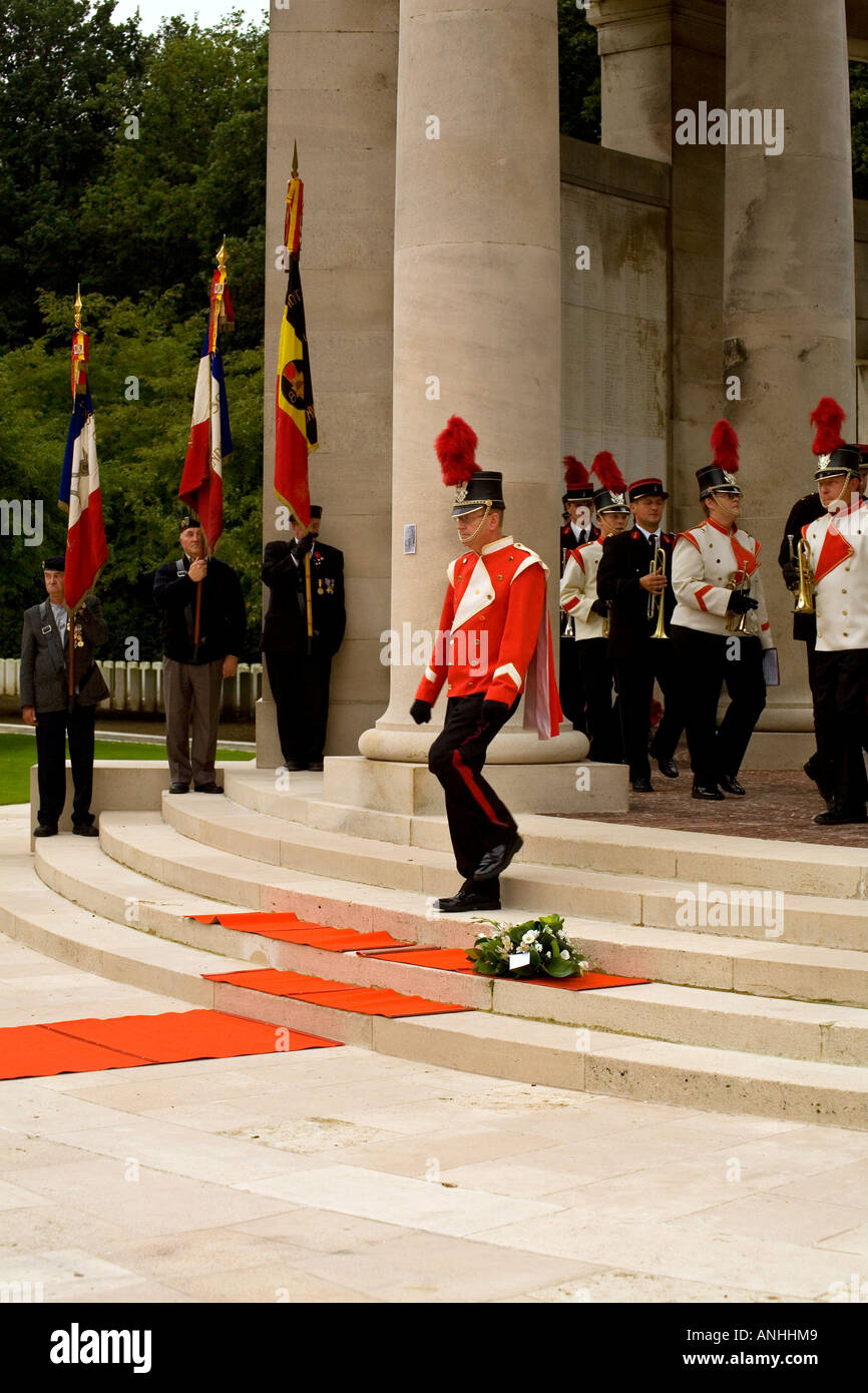 Letzter Post Zeremonie am Ploegsteert Denkmal auf die fehlende im 1. Weltkrieg in Belgien Stockfoto