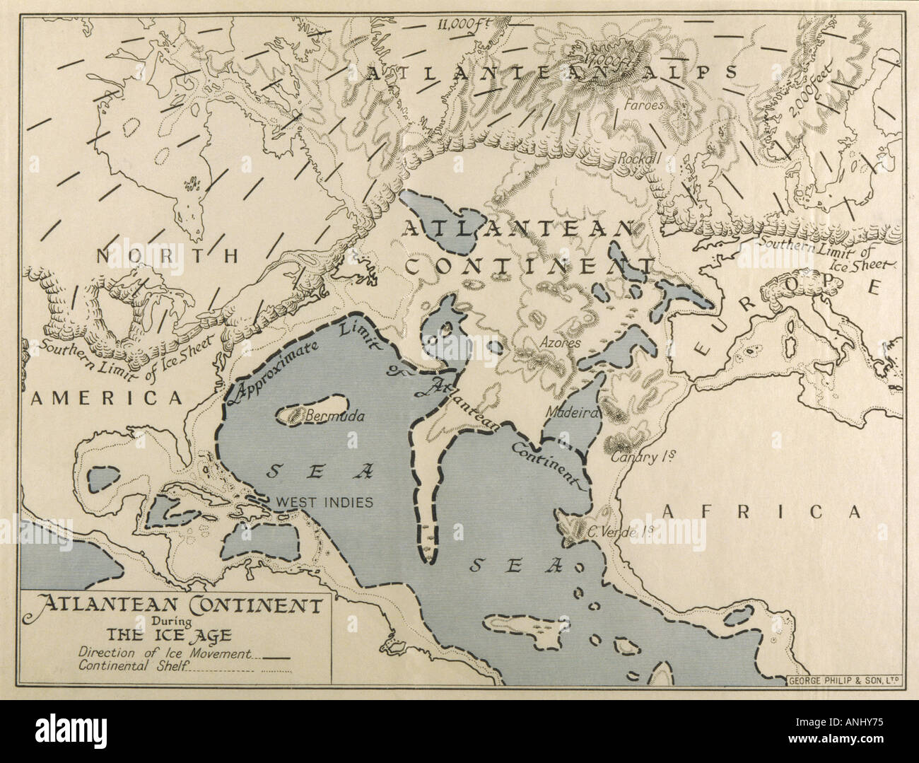 Atlantische Kontinent Karte Stockfoto