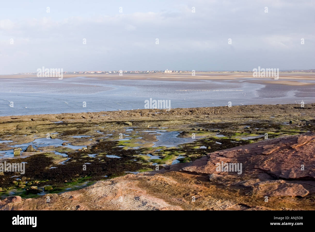 Ansichten über die Dee Mündung von Hilbre Insel Stockfoto