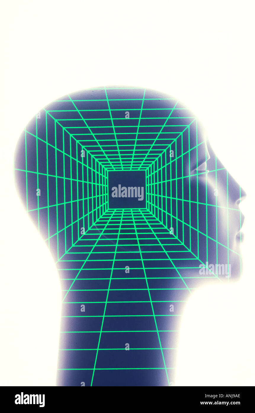 Futuristische Kopf mit quadratischen green grid Stockfoto
